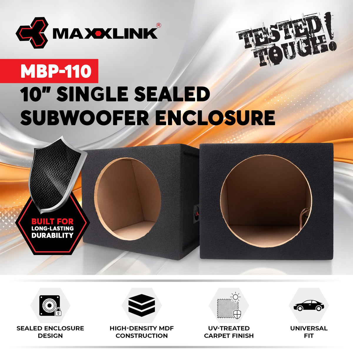 Maxxlink by Hifonics 10-In Single-Sub Sealed Enclosure, Black, MBP-110