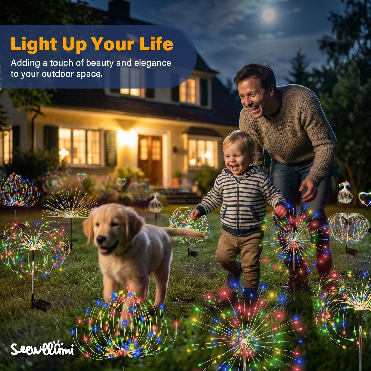 SEEWELUMI Solar Garden Lights Outdoor Decorative, 2pack 120 LED Firework Lights Waterproof?Solar Fairy Lights for Outside,Garden,Yard