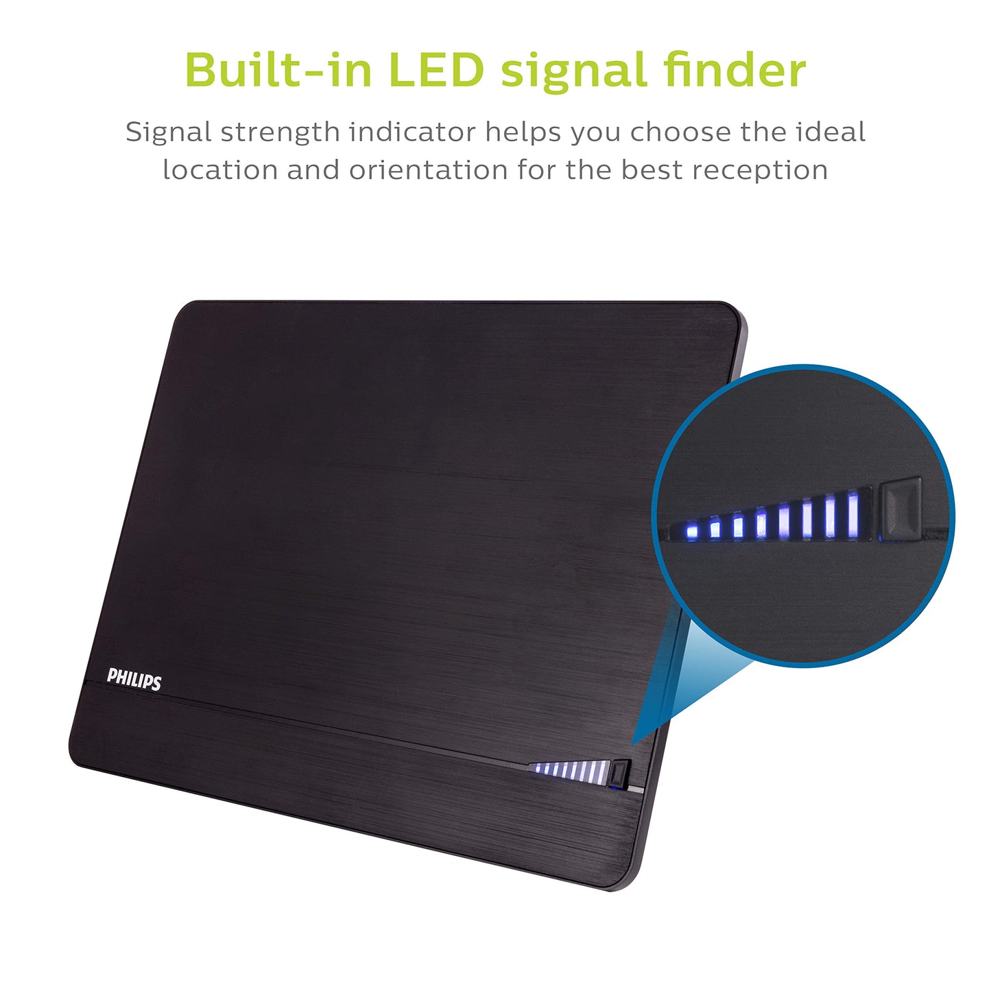 Philips Elite Channel Finder Indoor TV Antenna, Long Range Antenna, Signal Booster Amplifier, Digital, HDTV, Smart TV Compatible, 4K 1080P VHF UHF, 10