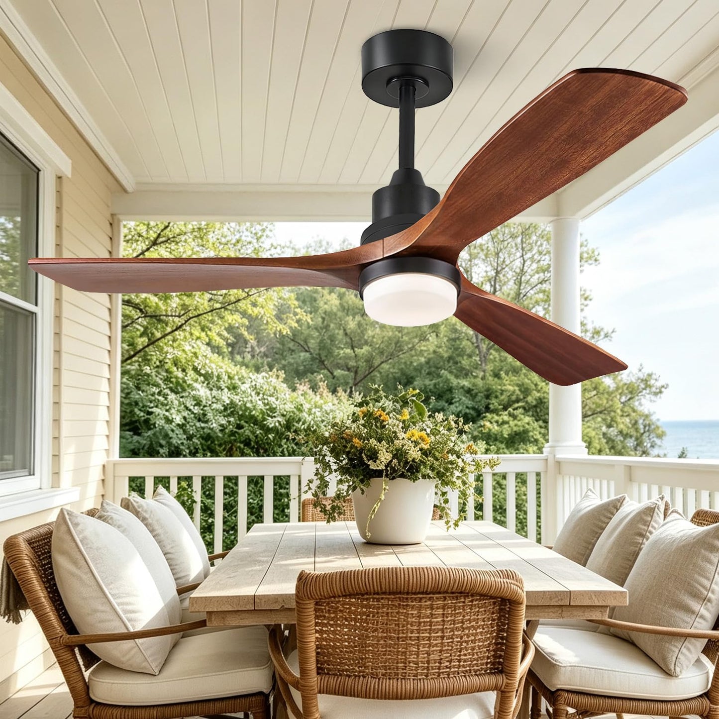 Ceiling Fans with Lights and Remote, 52 Inch Outdoor Ceiling Fan for Patios, 3 Wood Blades Smart Ceiling Fan with Lights,Works