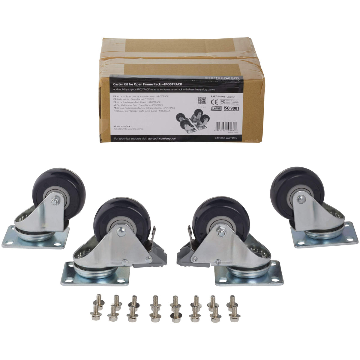 StarTech 4-Piece Caster Kit for Open Frame Rack, 440lb, TAA (4POSTCASTER)