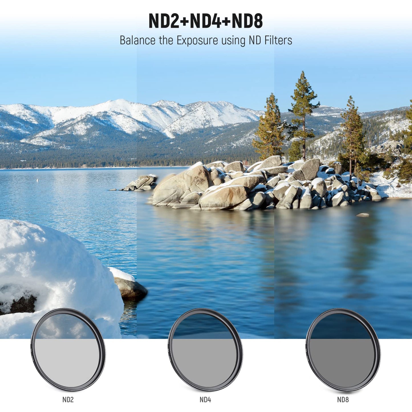 NEEWER 77mm ND Lens Filter Kit: UV, CPL, FLD, ND2, ND4, ND8, Lens Hood and Lens Cap Compatible with Canon Nikon Sony Panasonic DSLR Cameras with 77mm