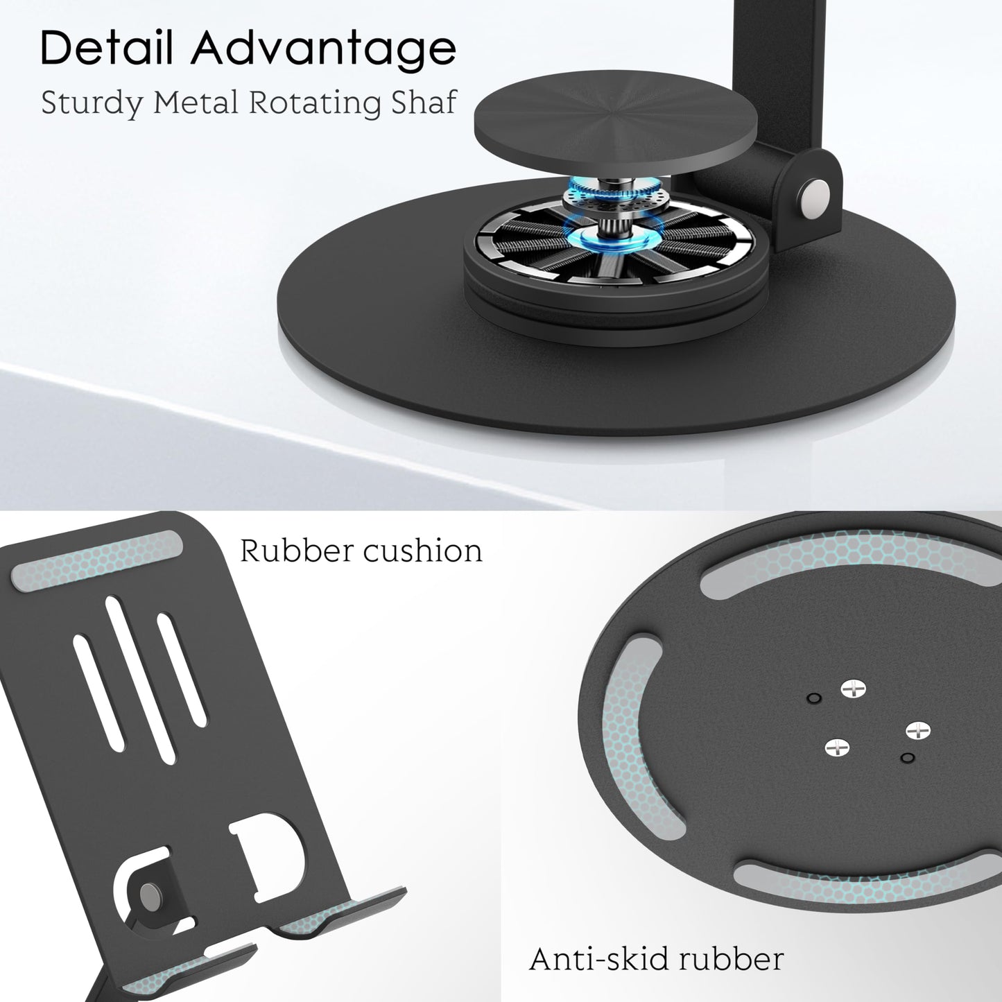 HZZADZXW Metal Cell Phone Stand for Desk, Multi-Angel Adjustable 360° Rotation Desktop Phone Holder and Foldable Mobile Phone Stand, Compatible