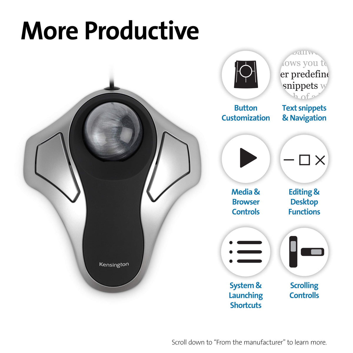 Kensington Orbit Optical Trackball Mouse, USB 2.0, Left/Right Hand Use, Black/Silver