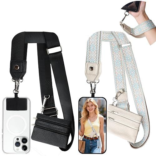 PUGPIU 2 Pack Clip and Go Strap for Phone with Wallet Crossbody - Phone Strap Crossbody with Zippered Pouch, Multifuctional Adjustable Cell Phone