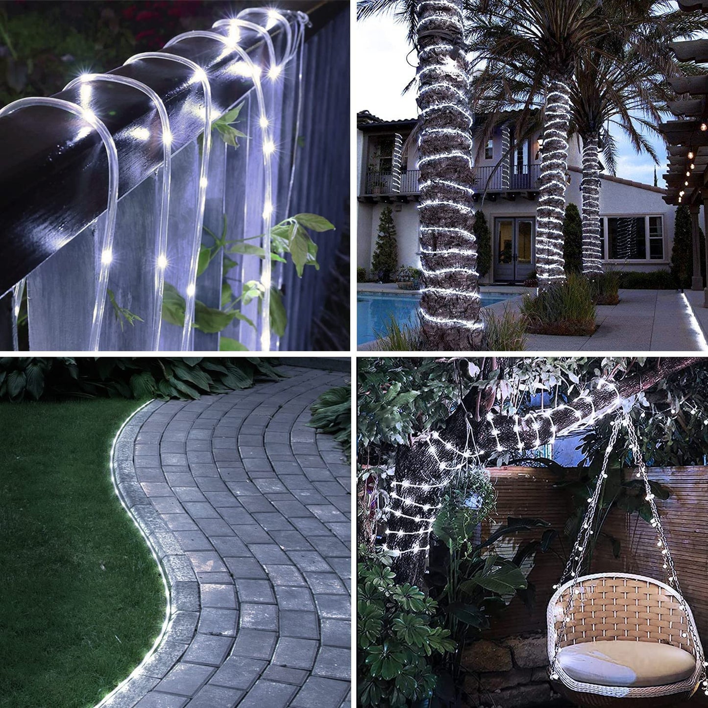 RUICHEN Solar Rope Lights Outdoor String Lights, 16.5 Ft 50 LED Tube Light Waterproof Copper Wire Fairy Lights for Garden Fence Yard Christmas Wedding
