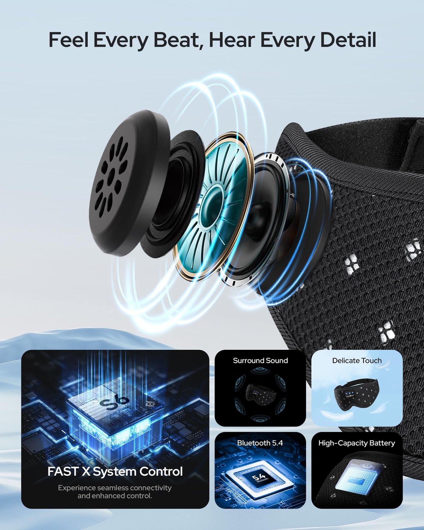 MUSICOZY Bluetooth Sleep Headphones for Side Sleepers, Wireless Headphones with Ultra-Thin Speakers in Comfortable Eye Headphone for Sleeping…