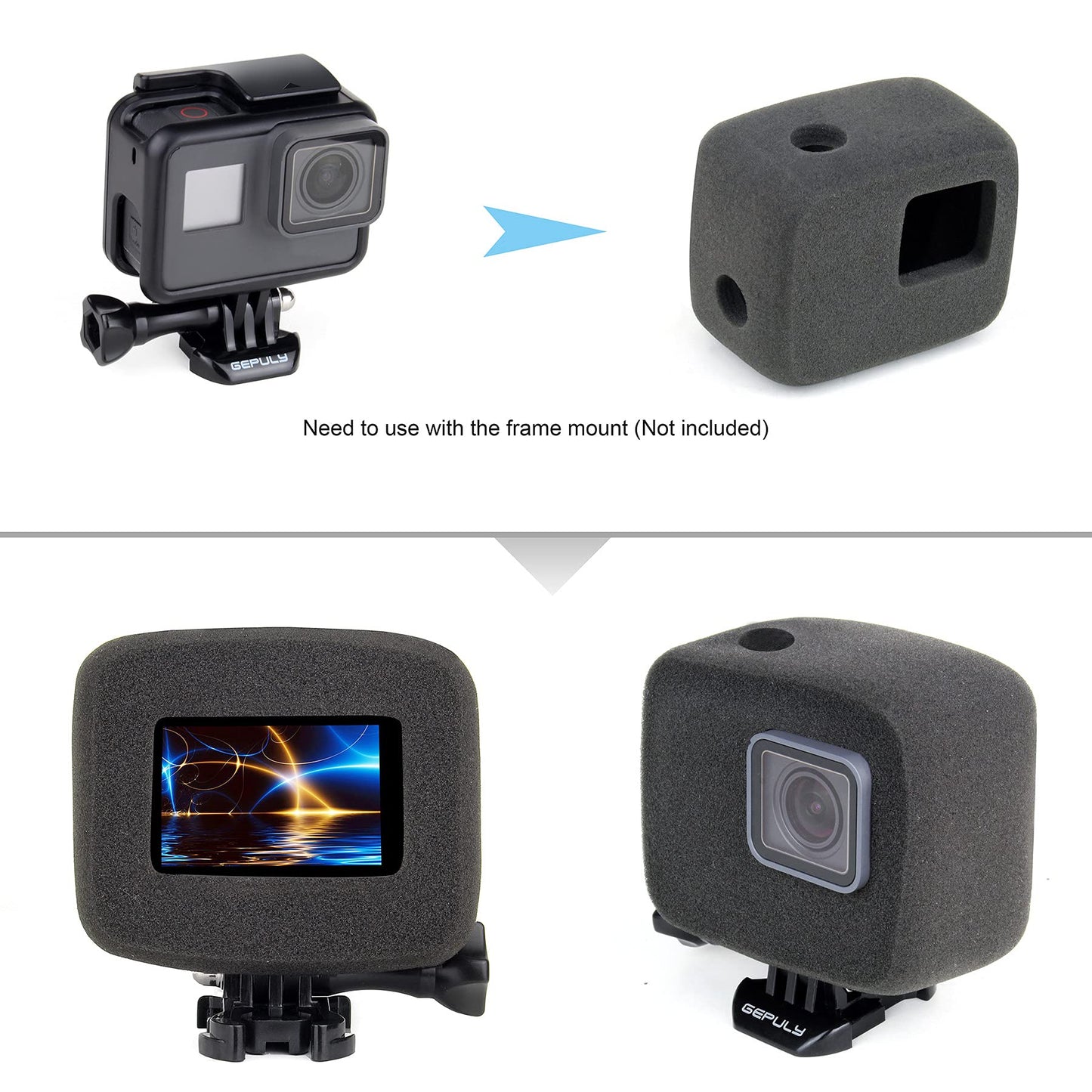 GEPULY 2-Pack Windslayer Housing Frame Case Wind Cover for GoPro Hero 7 6 5 Black Reduces Wind Noise for Optimal Audio Recording