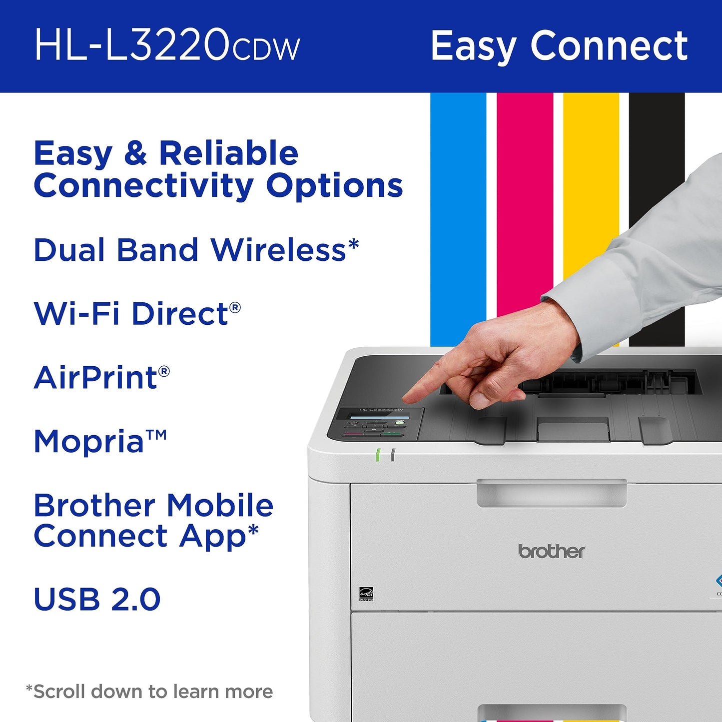 Brother Color Laser Printer with Wireless Printing Fast 19 PPM Output, Duplex Feature, Mobile Device Compatible, 250-Sheet Paper Tray for Professional