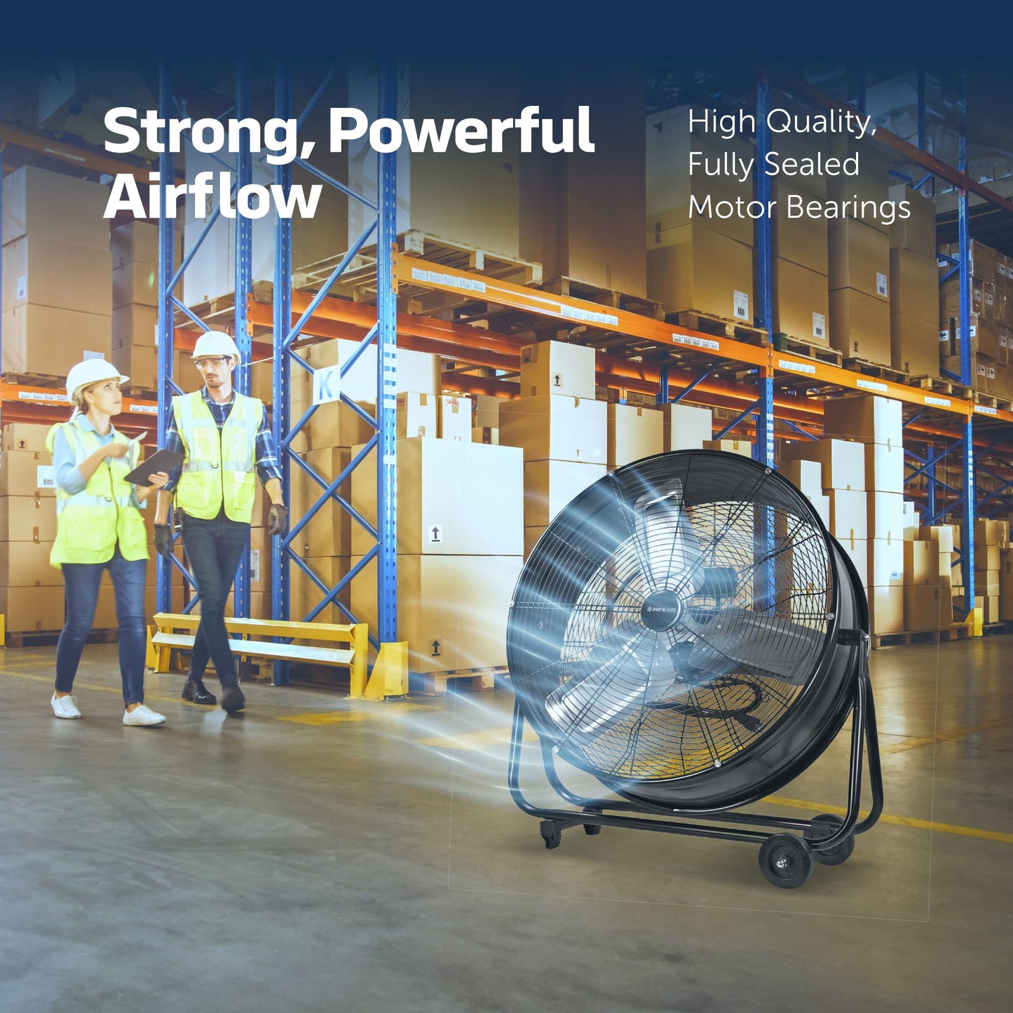 NEXAIR 24 Inch Industrial Drum Fan High Velocity, Heavy Duty Metal Floor Fan, 3 Speed Air Circulator, 360° Tilt Commercial Shop Fan for Warehouse