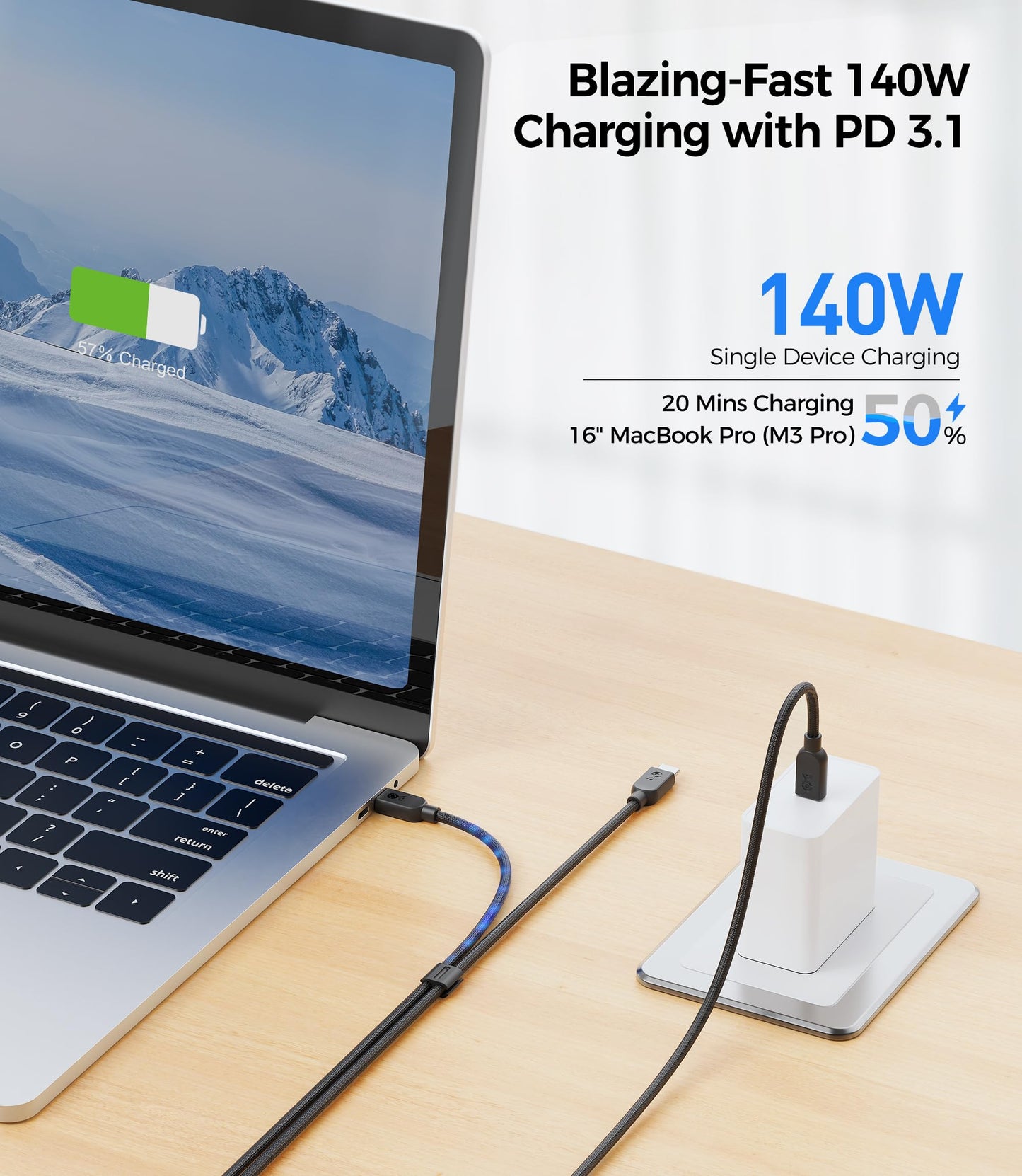 Cable Matters Braided 2-in-1 USB C to USB C Cable - 6ft, 140W Smart Power Allocation for Laptops and Phones, Supports Charging & Data Transfer, USBC