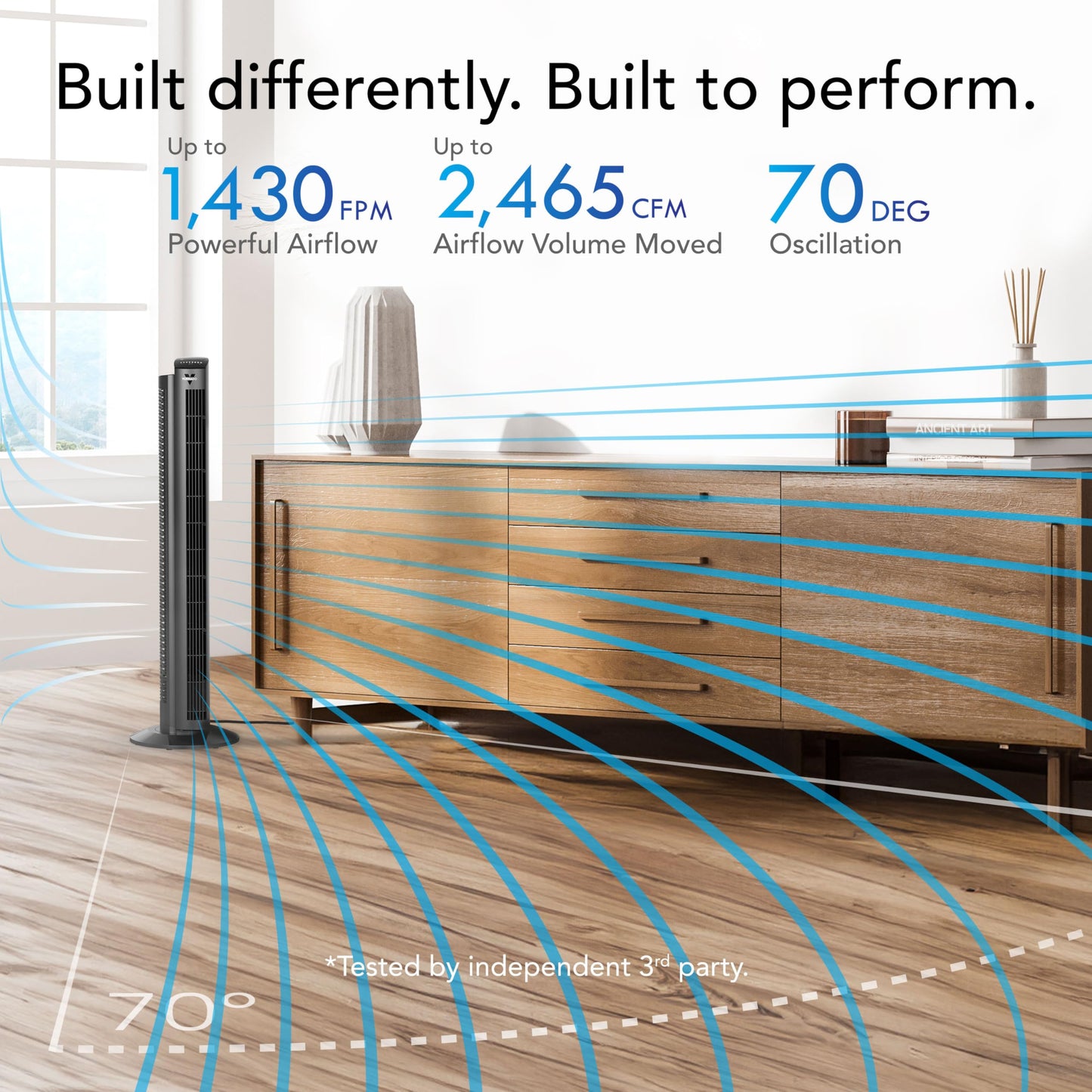 Vornado OZI42 42" Whole Room Tower Fan, Powerful Air Circulation, Space-Saving Design, Quiet Operation, 5 Speed Settings, 1-8 Hour Timer, 70-Degree