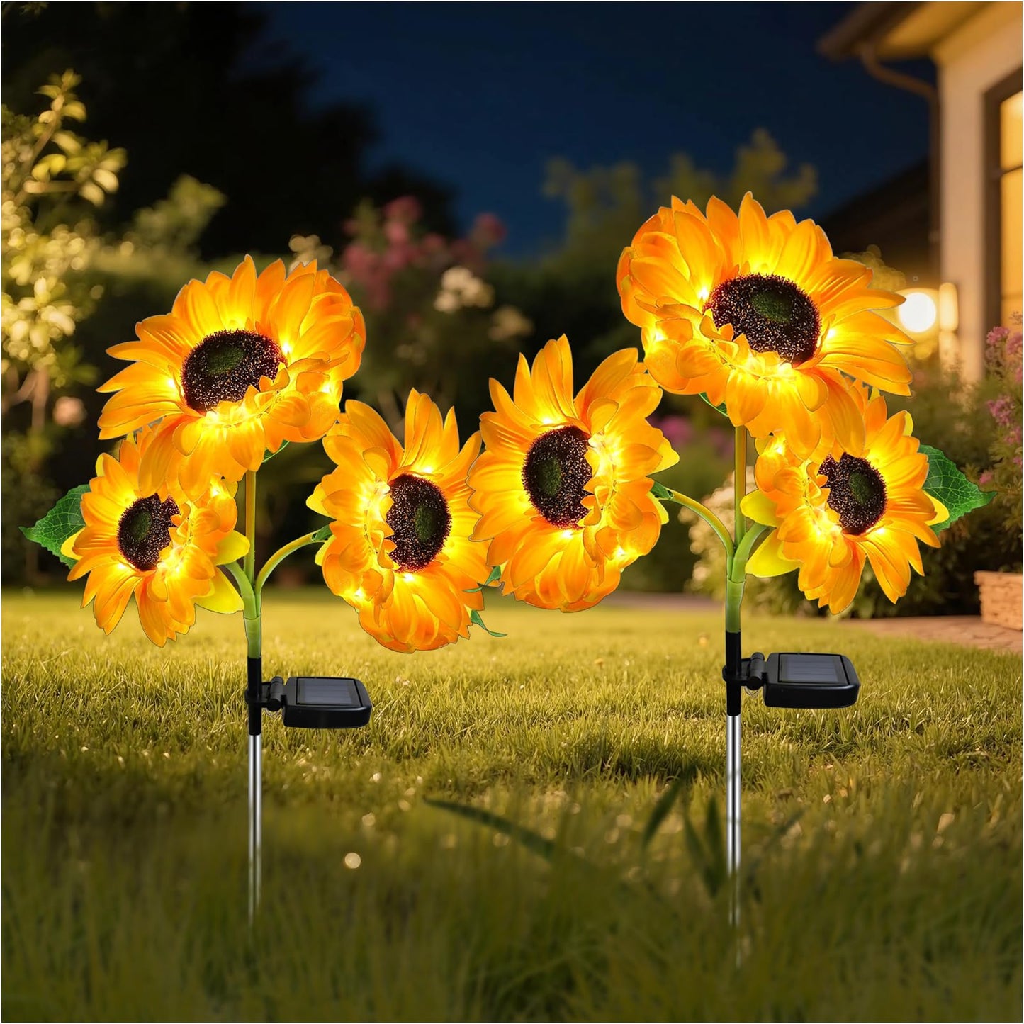 MMHF Outdoor Solar Garden Stake Lights,Upgraded LED Solar Powered Light with 3 Sunflower, Waterproof Solar Decorative Lights for Garden, Patio