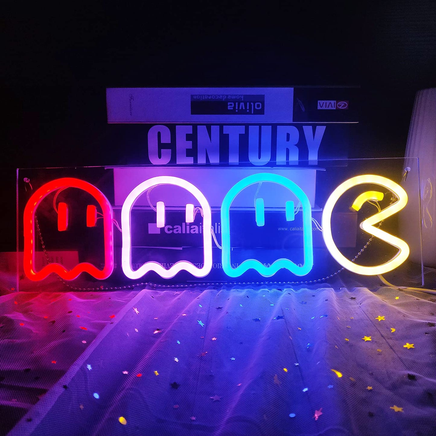 Game Neon Signs Ghost Neon Lights Led Sign Retro Decor Arcade for Game Room Decor with USB/Swicth Led Wall Sign Neon Sign for Bedroom Kids Room Bar