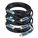 Maximm 4K HDMI Cable 12ft, Super-Slim Flat Space-Saving, High-Speed HDR HDMI 2.0 Braided Cord, 3-Pack