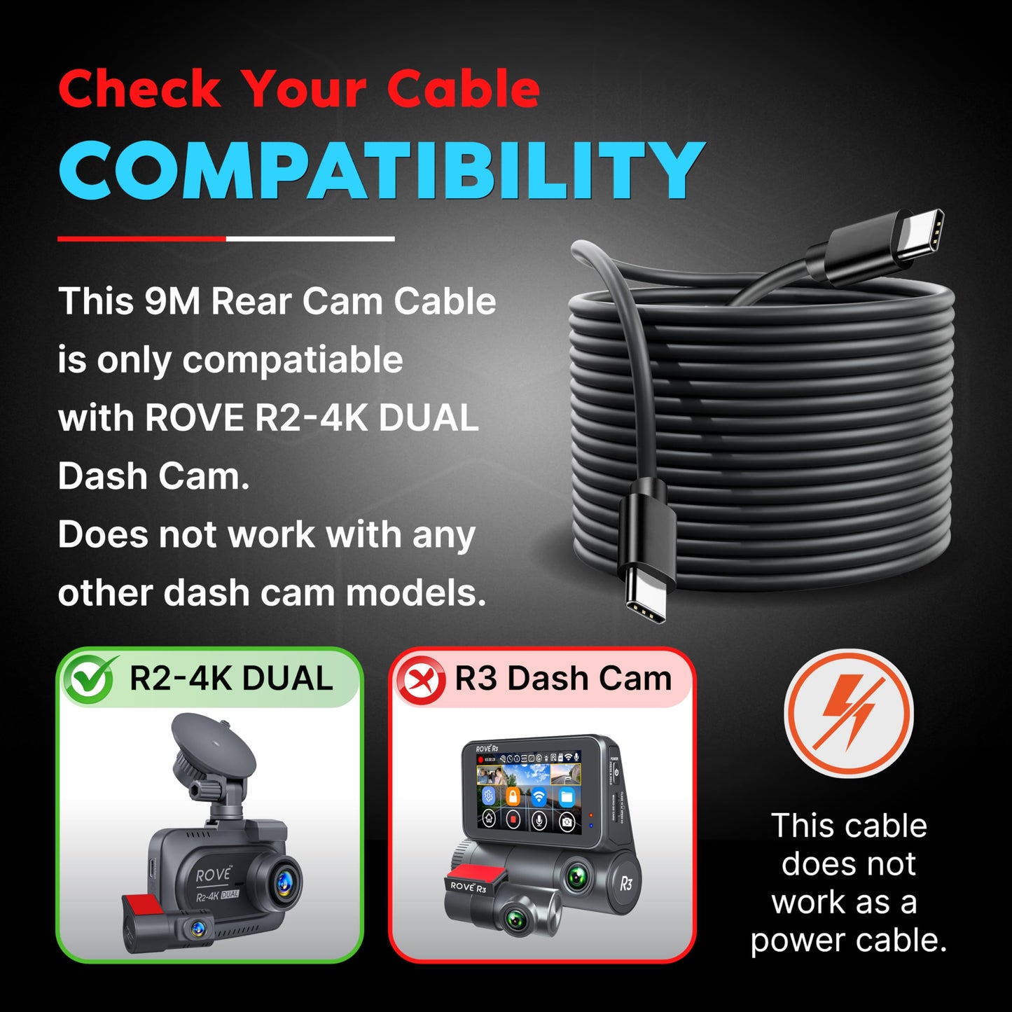ROVE Ultimate 9M Rear Camera Cable for R2-4K Dual