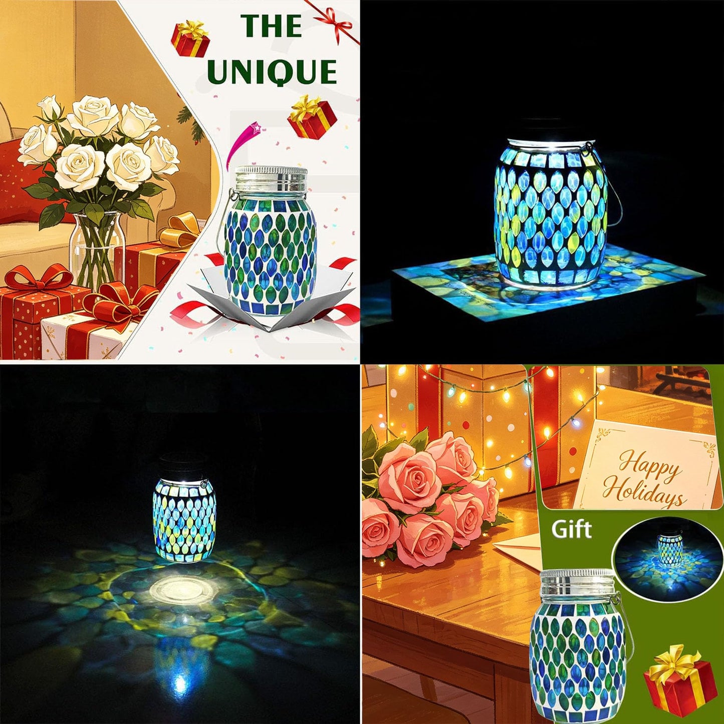 Mosaic Lights Solar Outdoor Hanging Lanterns, Garden Decor Christmas Gifts for Women Mom Grandma Halloween Decor Lights, Outdoor Waterproof Lights