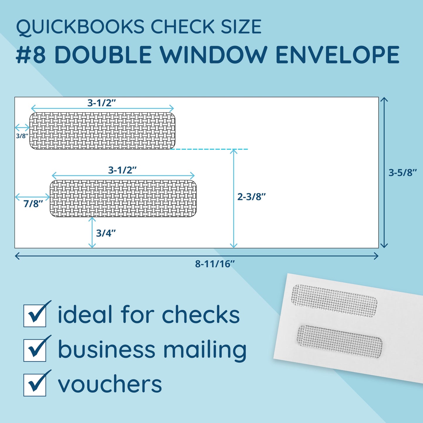 Blue Summit Supplies 500#8 Double Window Security Envelopes, Flip & Seal