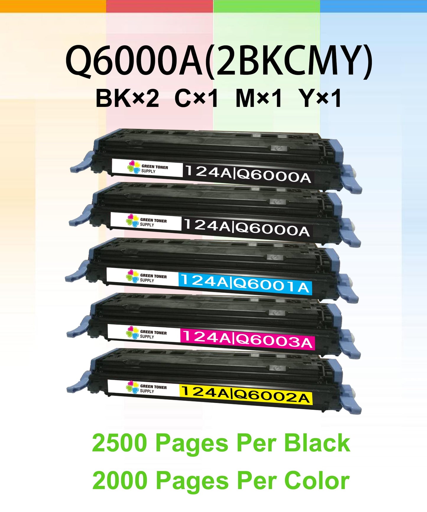Green Toner Supply (Pack of 4) Compatible Replacement for HP 124A Q6000A Q6001A Q6002A Q6003A Toner Cartridge Work for HP Color Laser-Jet 1600 2600n