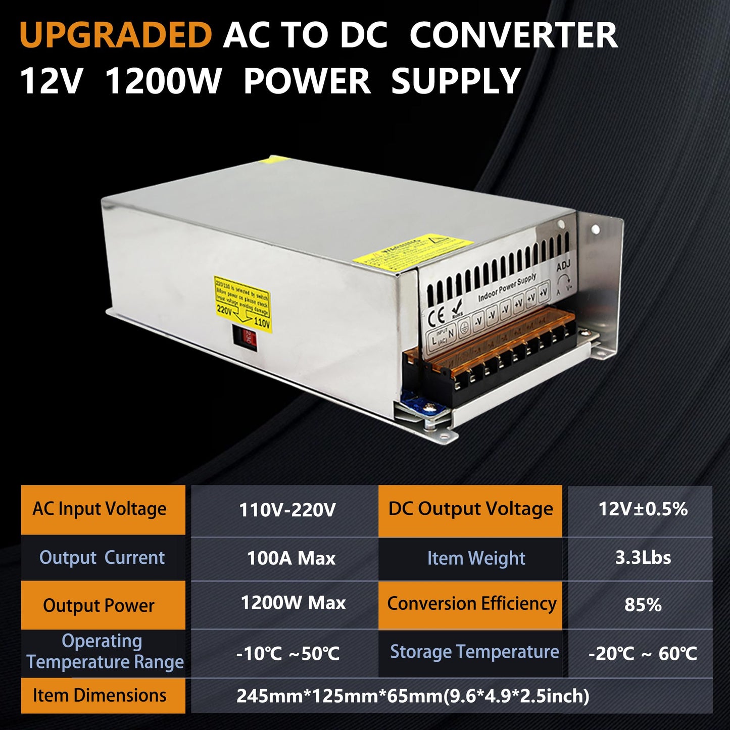 AC to DC Converter 12V 100A 1200W SMPS 220V/110V to DC 12V Power Supply Converter Voltage Transformer for LED Car Devices and Camera Security Systems…