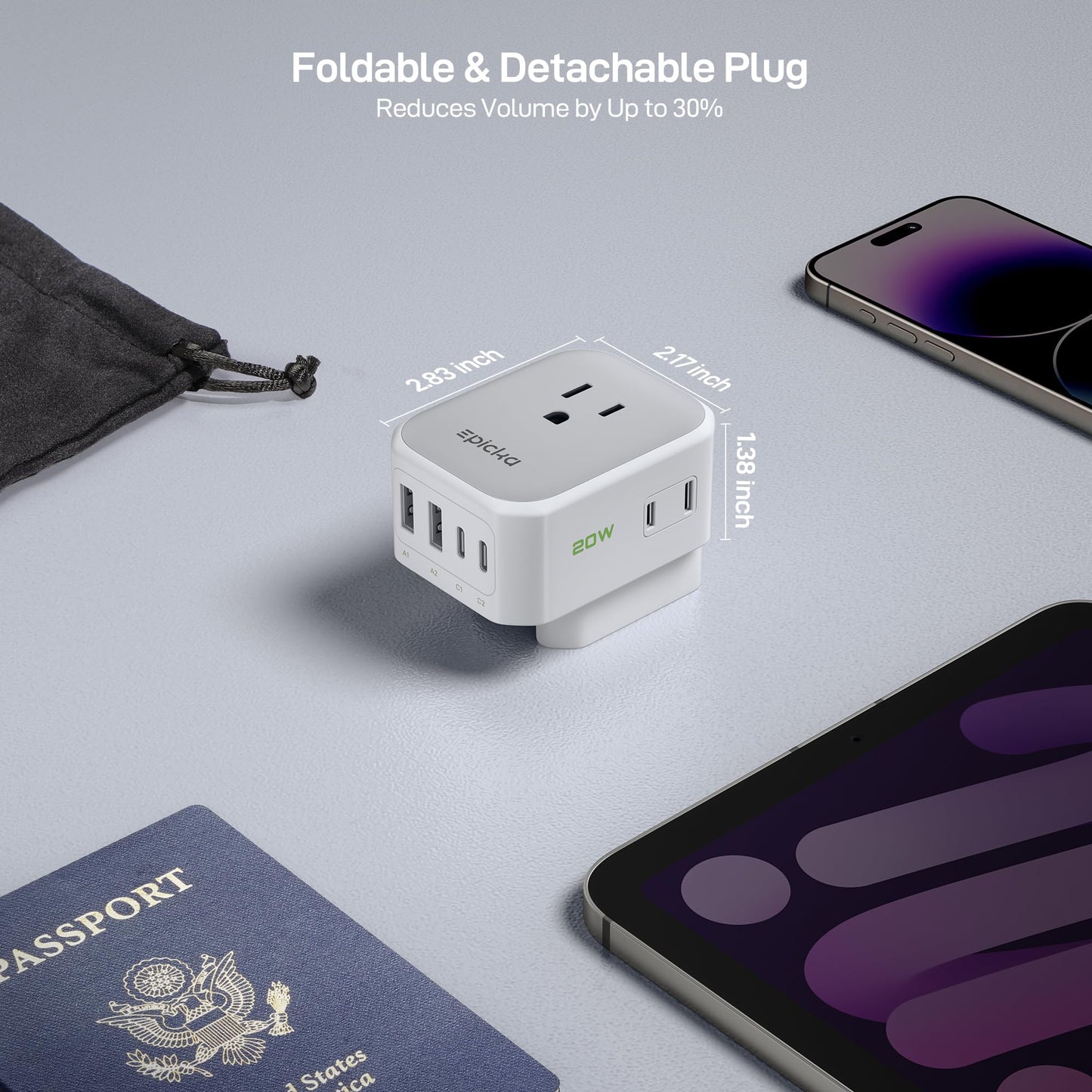 EPICKA Hybrid European Travel Plug Adapter, Foldable & Detachable Type C (EU) VisaPlug, 8-IN-1 International Power Adapter with 4 USB Ports (2 USB-C…