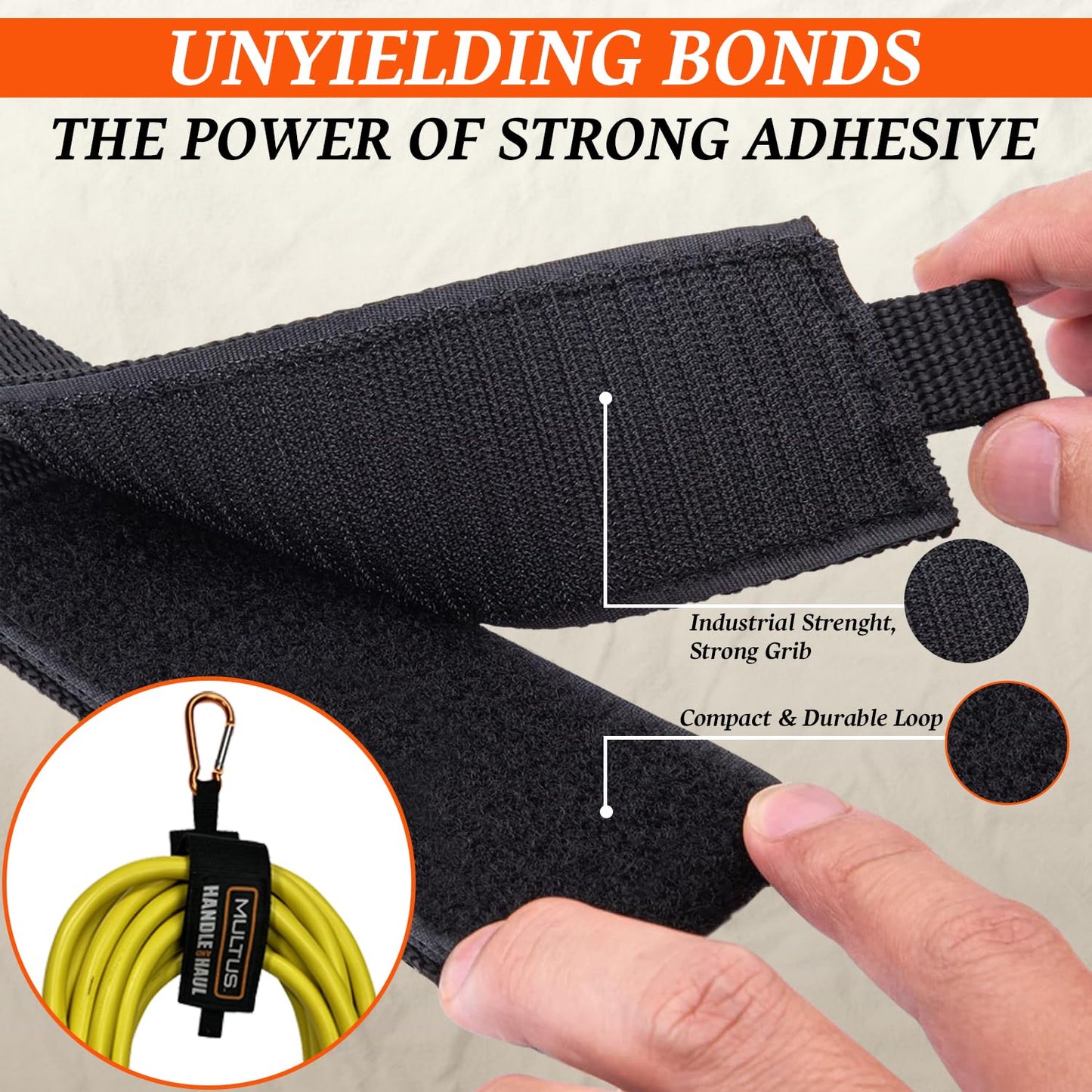 MULTUS Hook and Loop Caribiner Storage Strap for Home Shop Garage to Organize Electric Cords Tools Ropes Cable Strap Hoses Groceries and Travel Strap