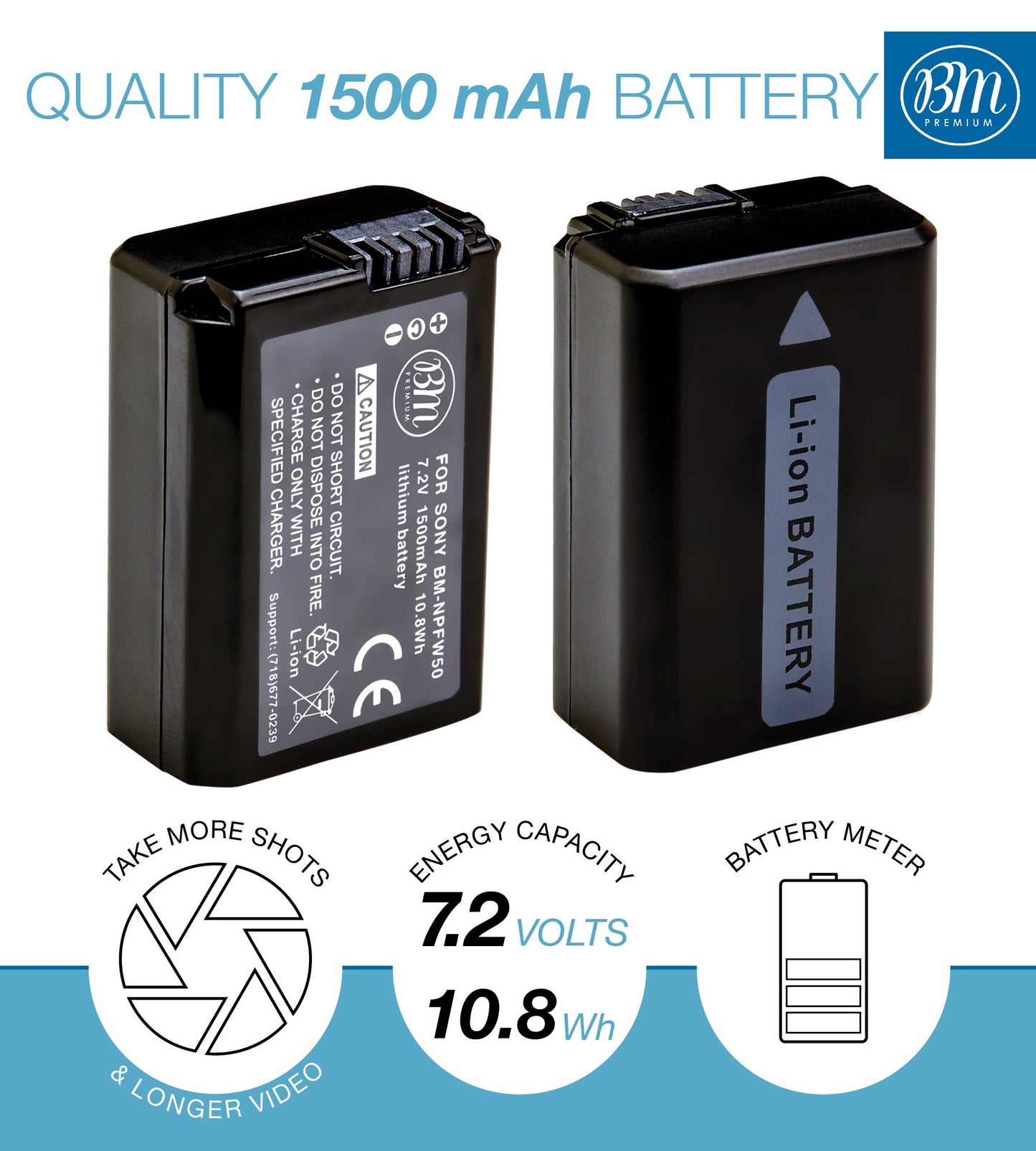 BM Premium NP-FW50 Battery and Charger for Sony A6100, A6400, DSC-RX1R III, DSC-RX10 IV, DSC-RX10 III, DSC-RX10 II, DSC-RX10, Alpha 7, Alpha 7R, a7