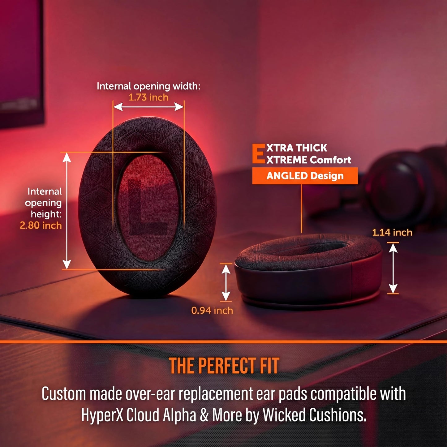 WC Freeze V2 Cloud - Angled Cooling Gel Earpads Compatible with HyperX Cloud Series by Wicked Cushions | Angled Pads for Extreme Comfort, New Freeze