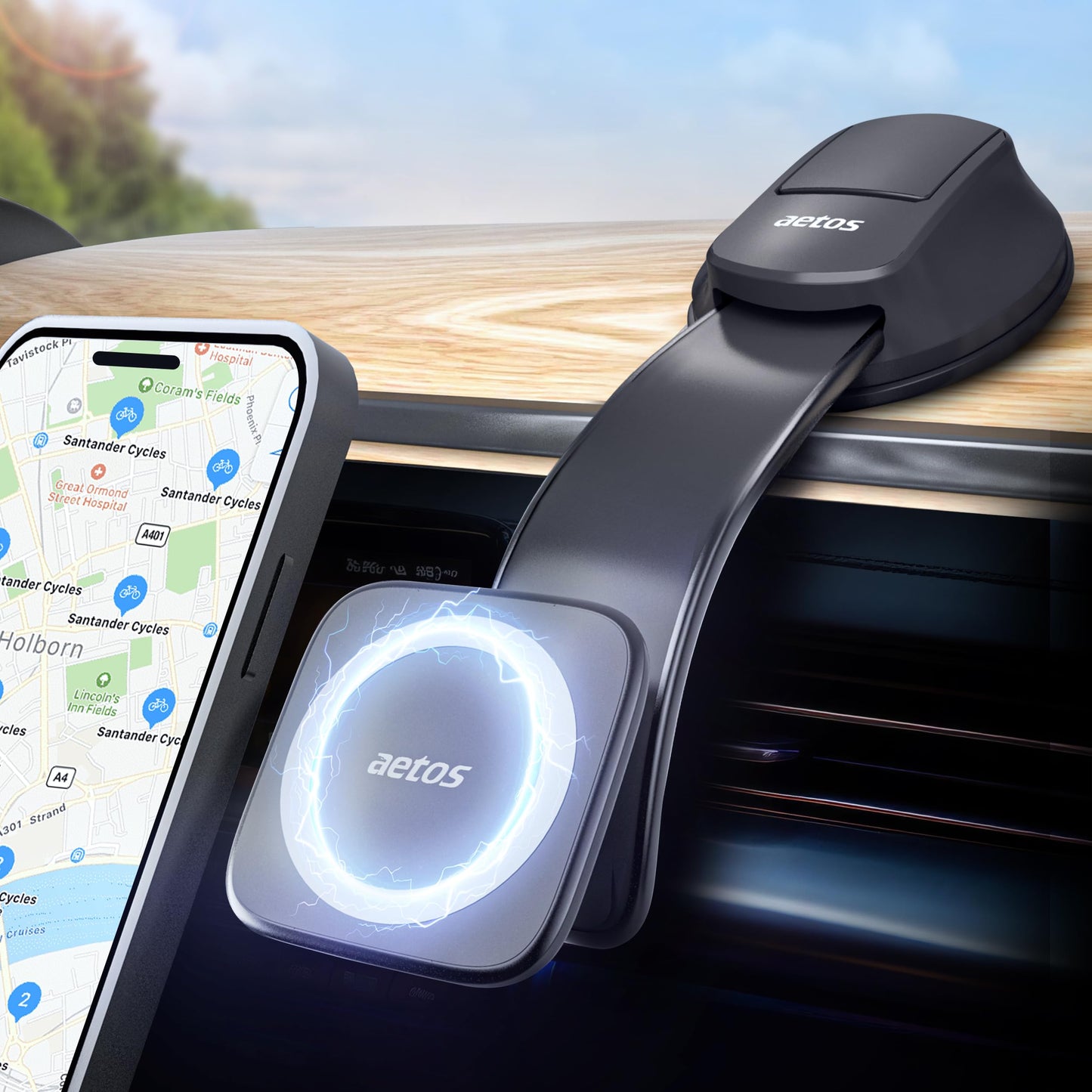 aetos for iPhone MagSafe Car Mount Magnetic Phone Holder with Adhesive Suction Base, Fits iPhone 17/16/15/14 Pro/Plus/Max and Android Phones with Ring