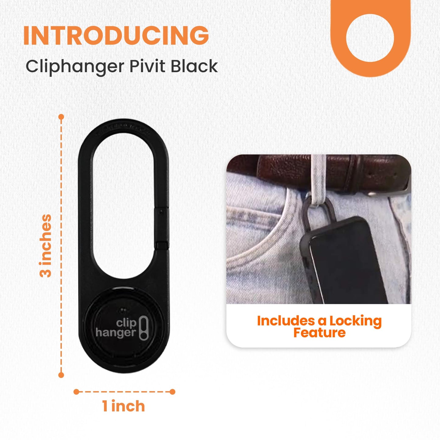 Cliphanger PIVIT - Phone Holder & Finger Grip - Secure Attachment for Texting, Selfies & Easy Carry - Wireless Charging Compatible - Finger Loop