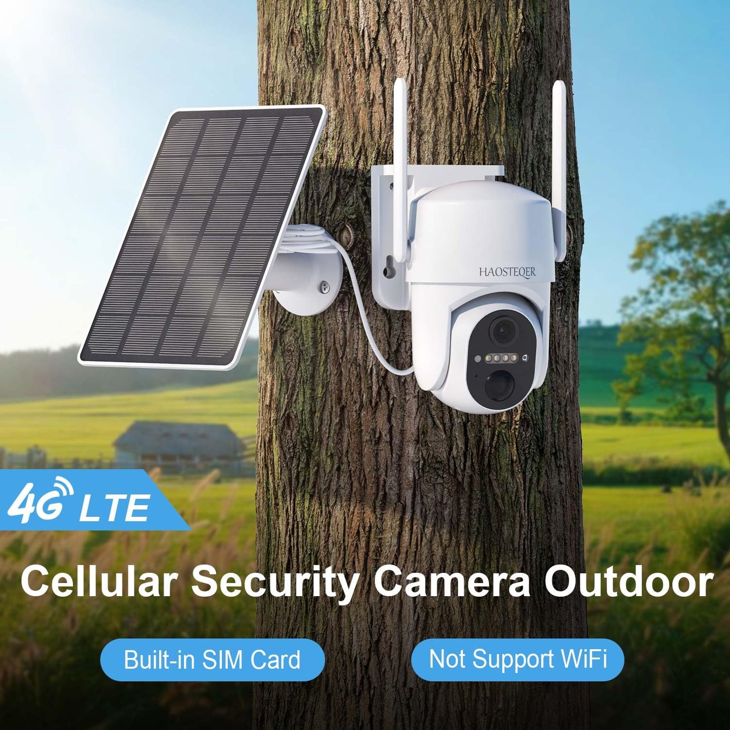4G LTE Cellular Security Cameras Wireless Outdoor, No WiFi Security Camera, Solar Outdoor Camera Wireless with SIM Card, 360° PTZ, 2K Color Night