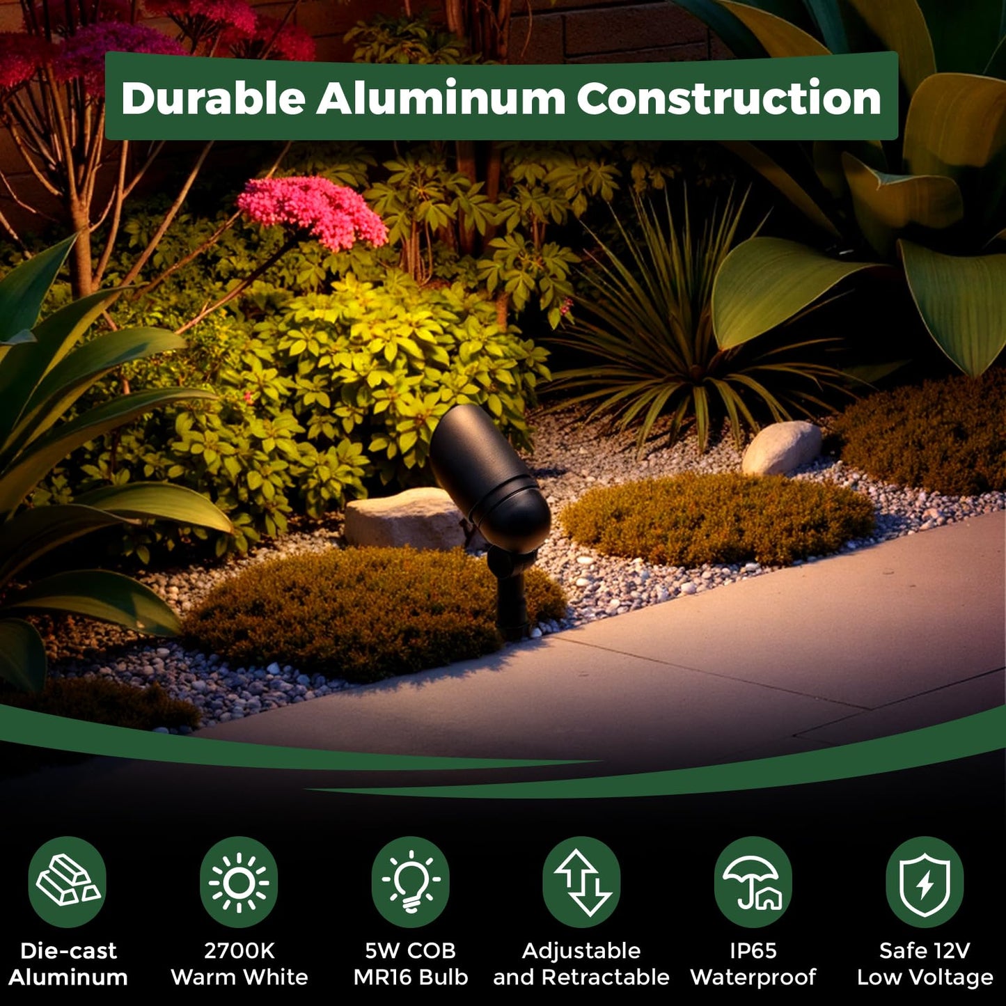 Gardencoin Low Voltage Landscape Spotlight, 12V LED Outdoor Landscape Lighting, Landscape Spot Lights Wired for Garden and Yard, Aluminum Up Lighting