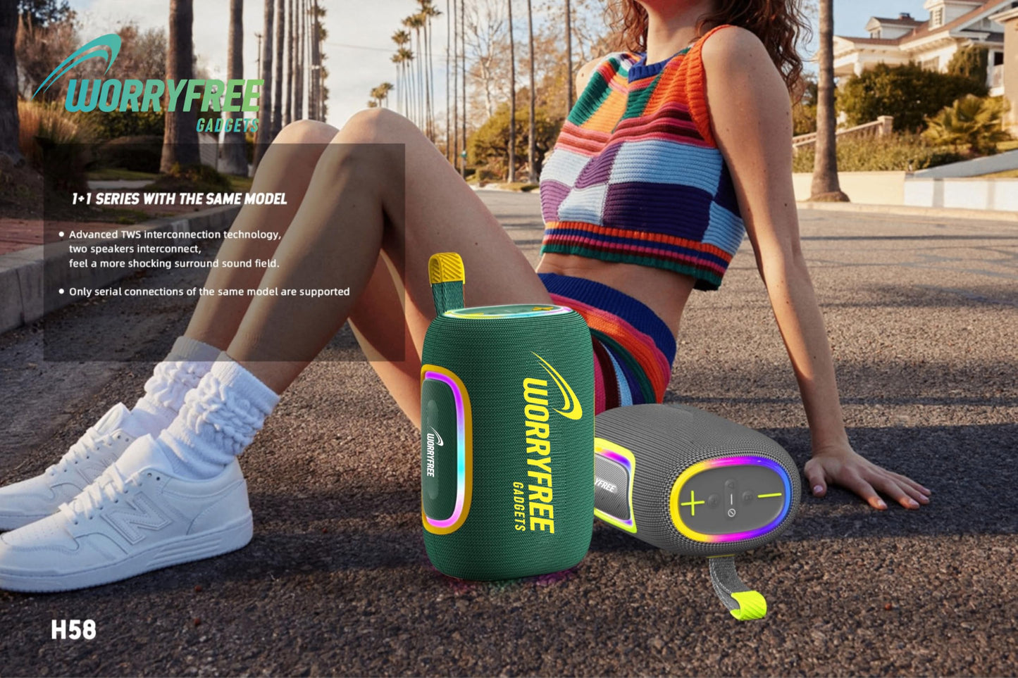 Portable Wireless Waterproof Bluetooth Speaker, 65W Output, 8000mAh Battery, RGB Lights, EQ Modes, 10M Range, TWS Connection, AUX/TF Card (Green)