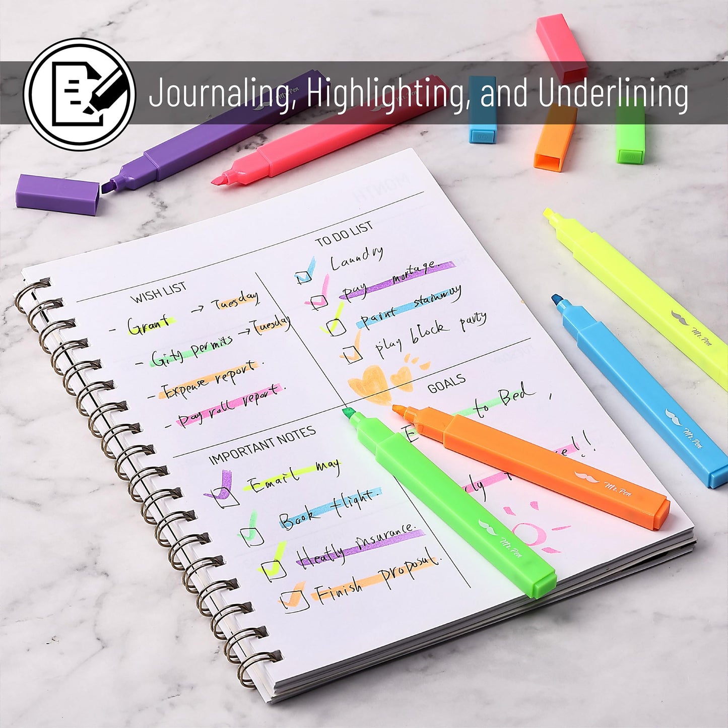 Mr. Pen- Aesthetic Highlighters No Bleed, 6 Pack, Assorted Colors