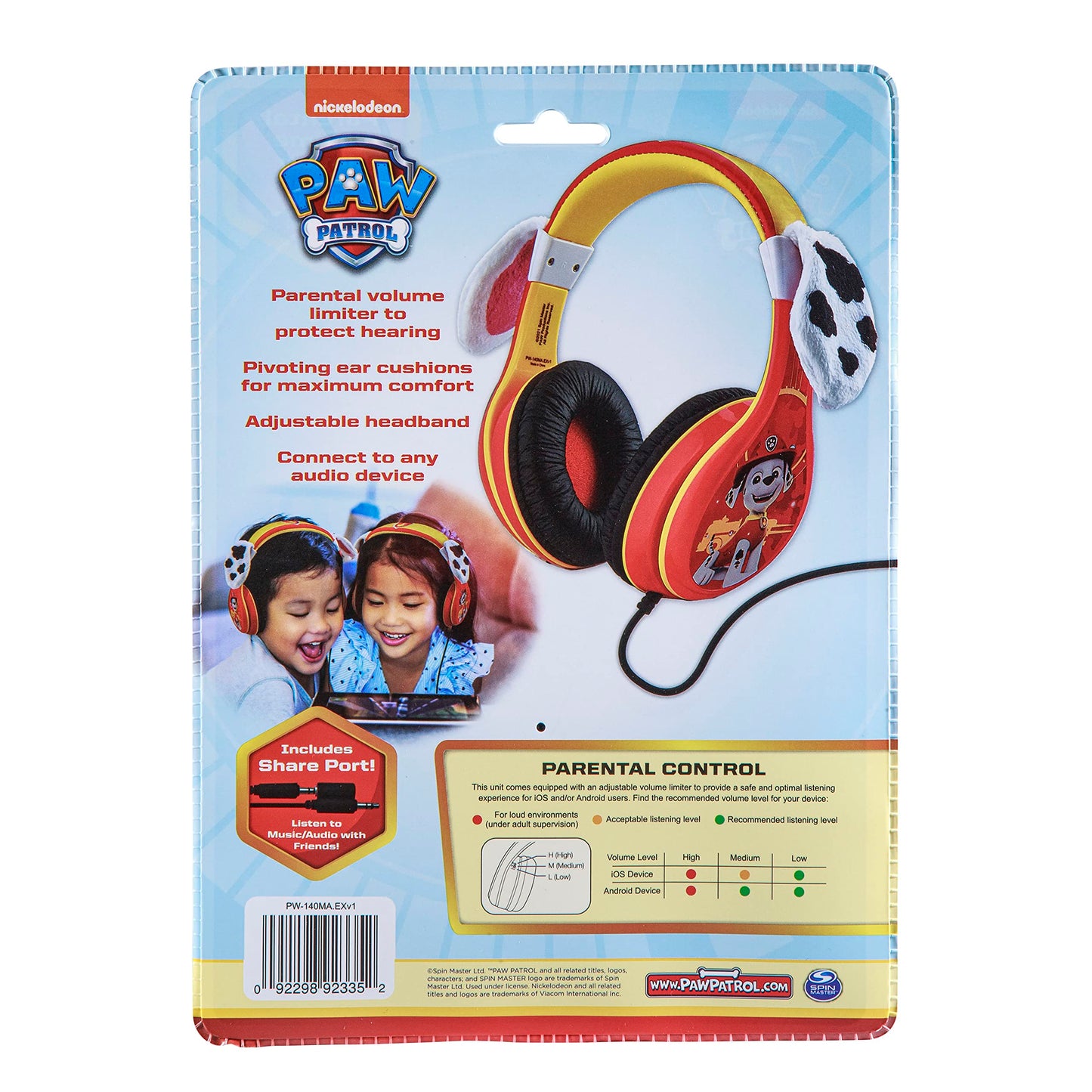 eKids Paw Patrol Marshall Kids Headphones, Wired Headphones Compatiable with 3.5mm Jack, Children's Earphones for School, Home, or Travel