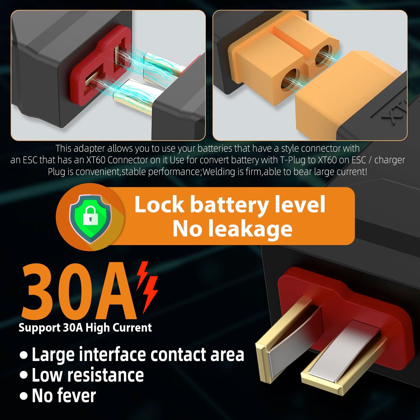 XT60 Female to T-Plug Male Connector Adapter No Wires RC LiPo Battery Connectors for RC Car Boat Drone RC Car Plane Lipo Battery ESC Connector