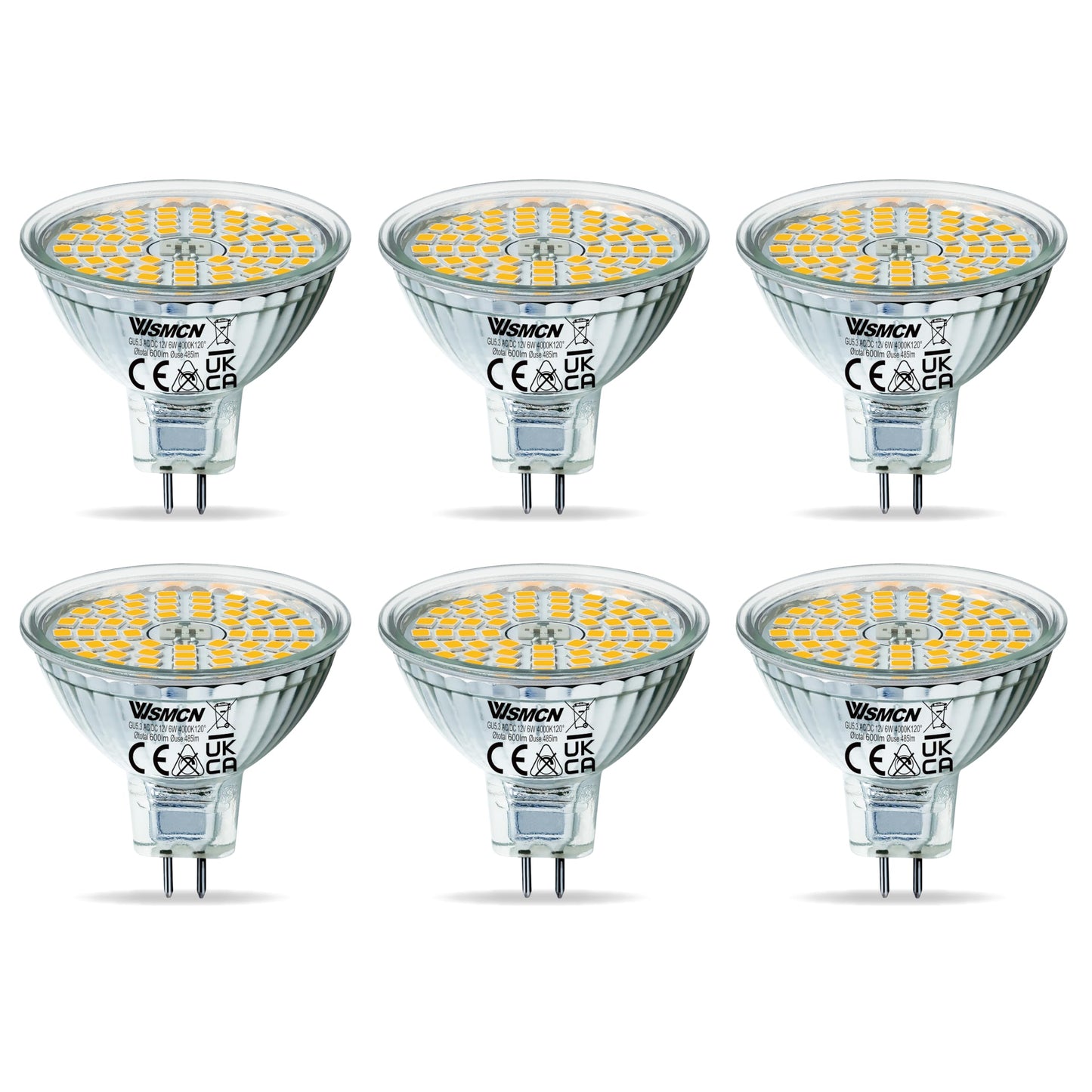 MR16 GU5.3 LED Bulbs 6W Replace 60W Halogen Equivalent 4000K Neutral White 485Lm, 12V Low Voltage Non-Dimmable 120° Flicker-Free Spotlight