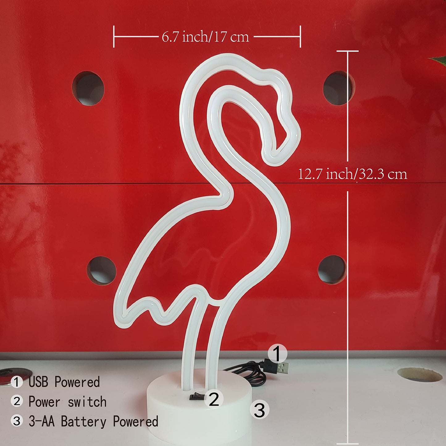 JYWJ Flamingo Neon Sign with Holder Base,USB or 3-AA Battery Powered Neon Light,LED Desktop Wall Decoration,Various Parties,Decoration of Business