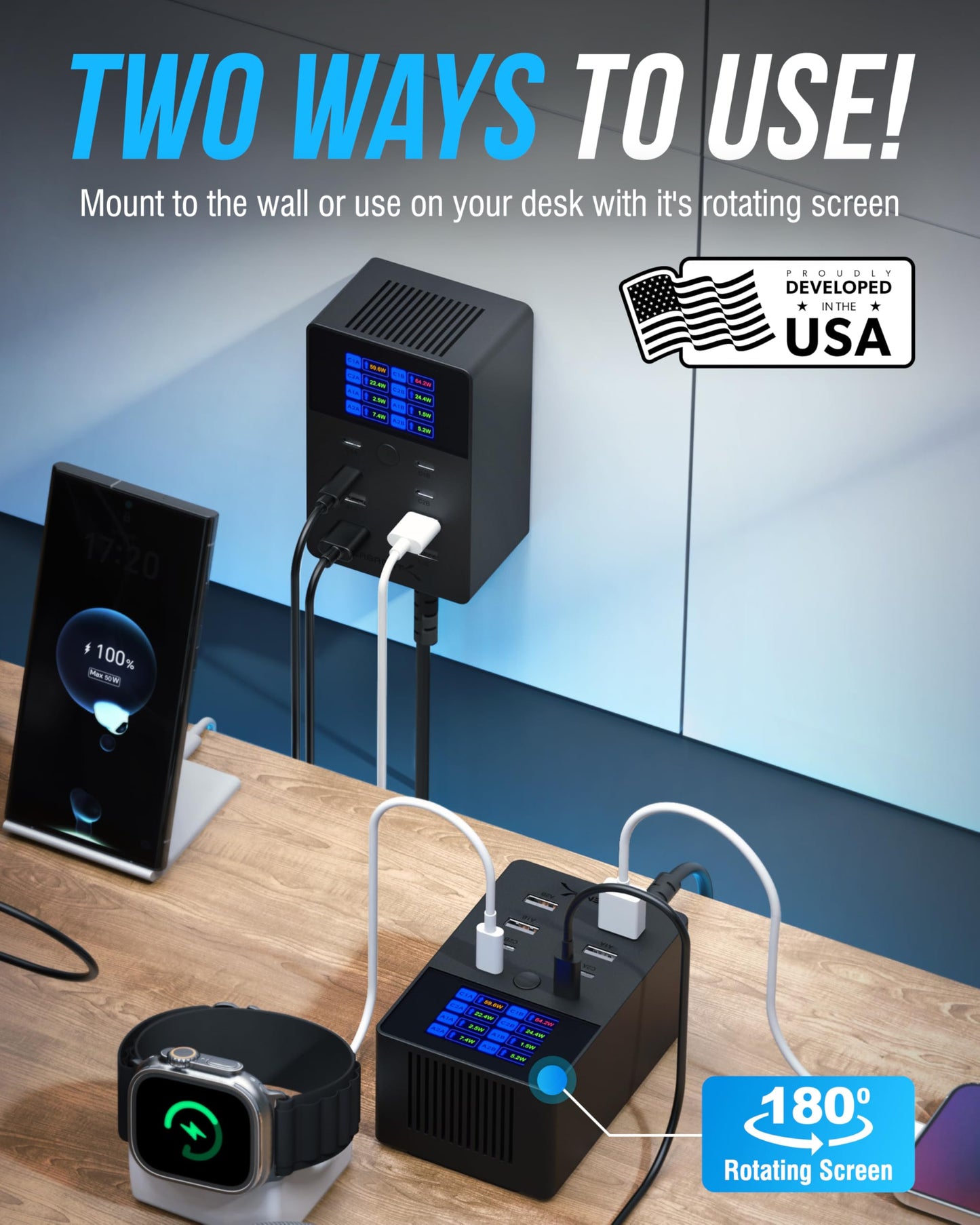 SABRENT VOLTIK Charging Station, 252W 8-Port USB C and USB A Desktop Charger, UL Certified with Real-Time LCD Display, Fast Charging for MacBook