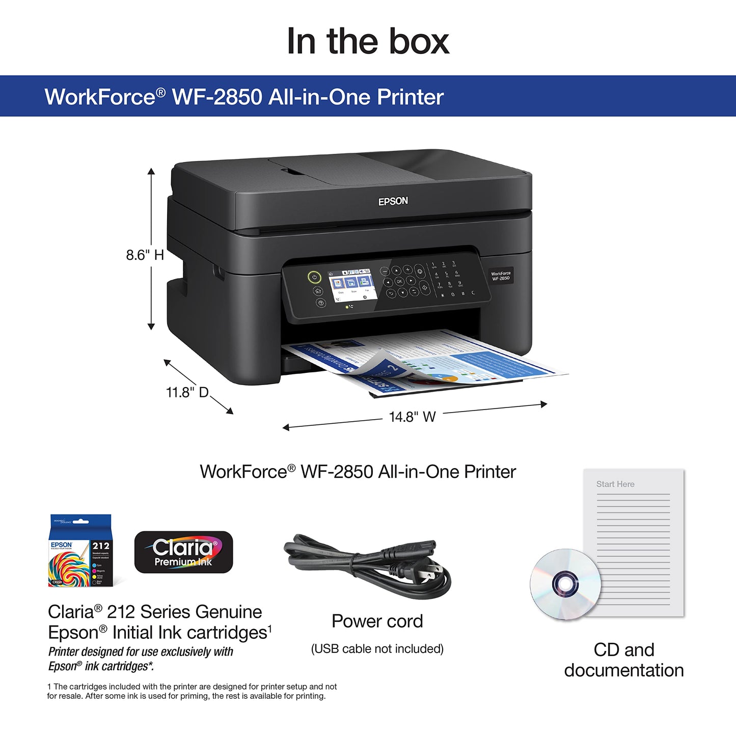 Epson Workforce WF-2850 Wireless All-in-One Printer with Scan, Copy, Fax