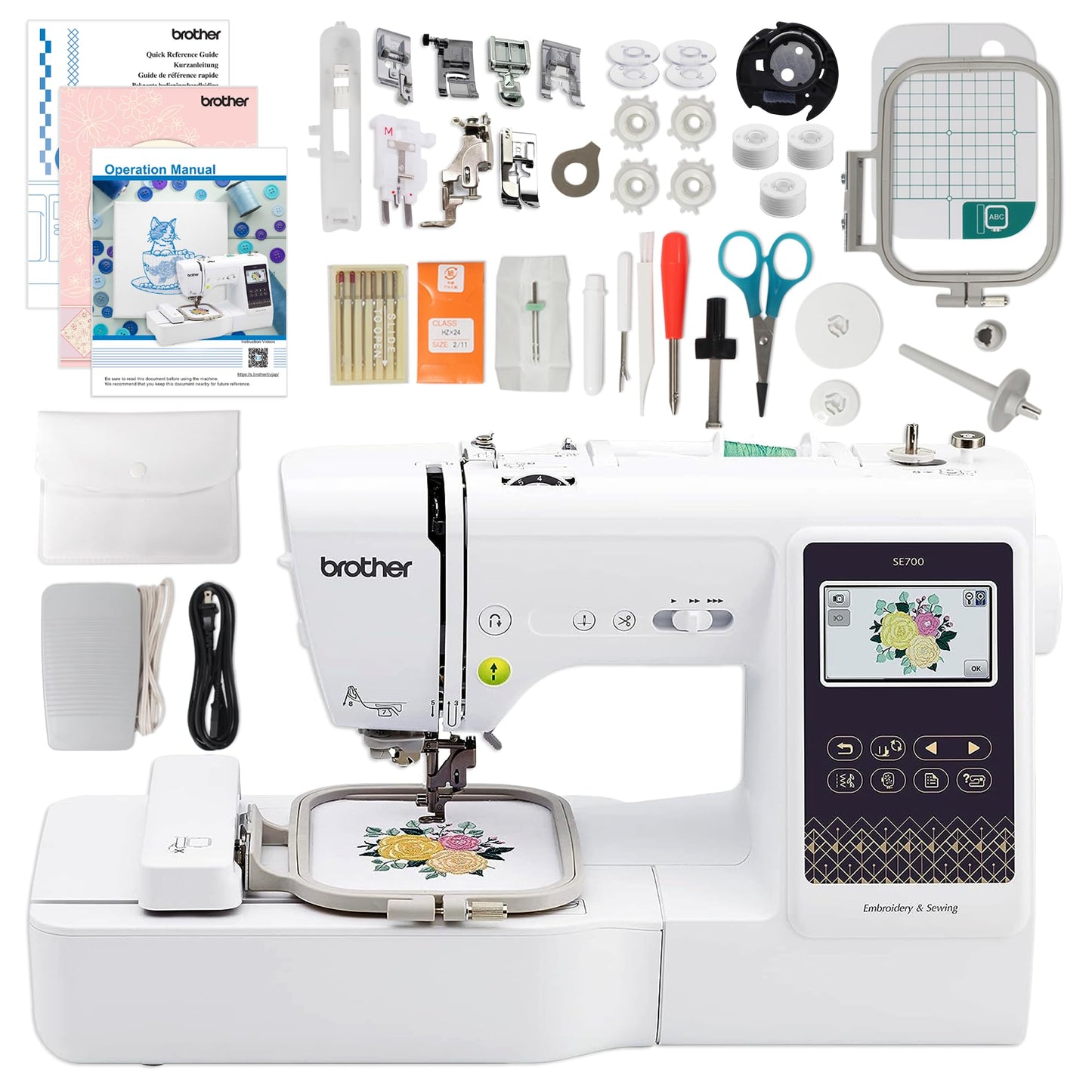 Brother SP-1 Sublimation Printer Bundle with SE700, Full Ink Set, 160 Sublimation Transfer Sheets, 50 Blanks, Tape and More