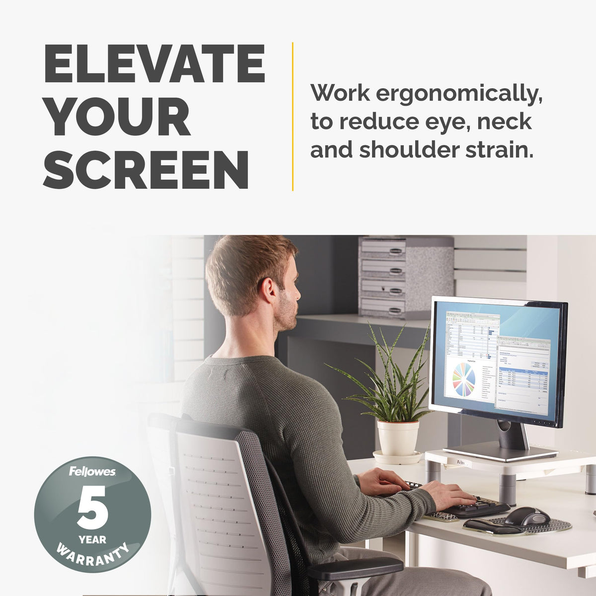 Fellowes Standard Monitor Riser-Monitor Riser, 13-1/8"x13-1/2"x2"-4", Platinum/Graphite