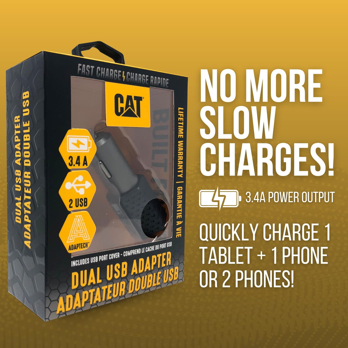 USB Car Charger, Charges Up to 2 Devices