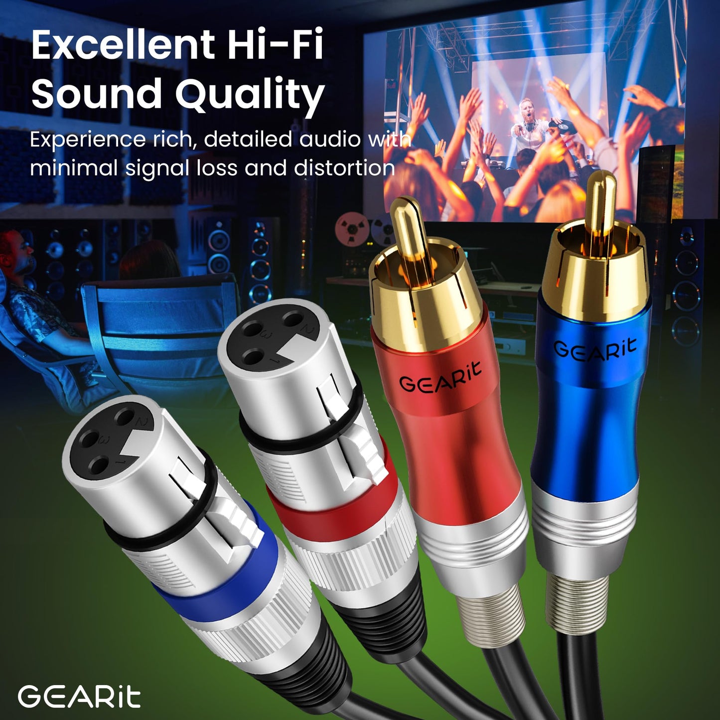 GEARit Dual 2 XLR Female to Dual 2 RCA Male Cable (15ft) 2-XLR to 2-RCA Female to Male Plug for Home Theater Mixers Amplifiers Hi-Fi Systems