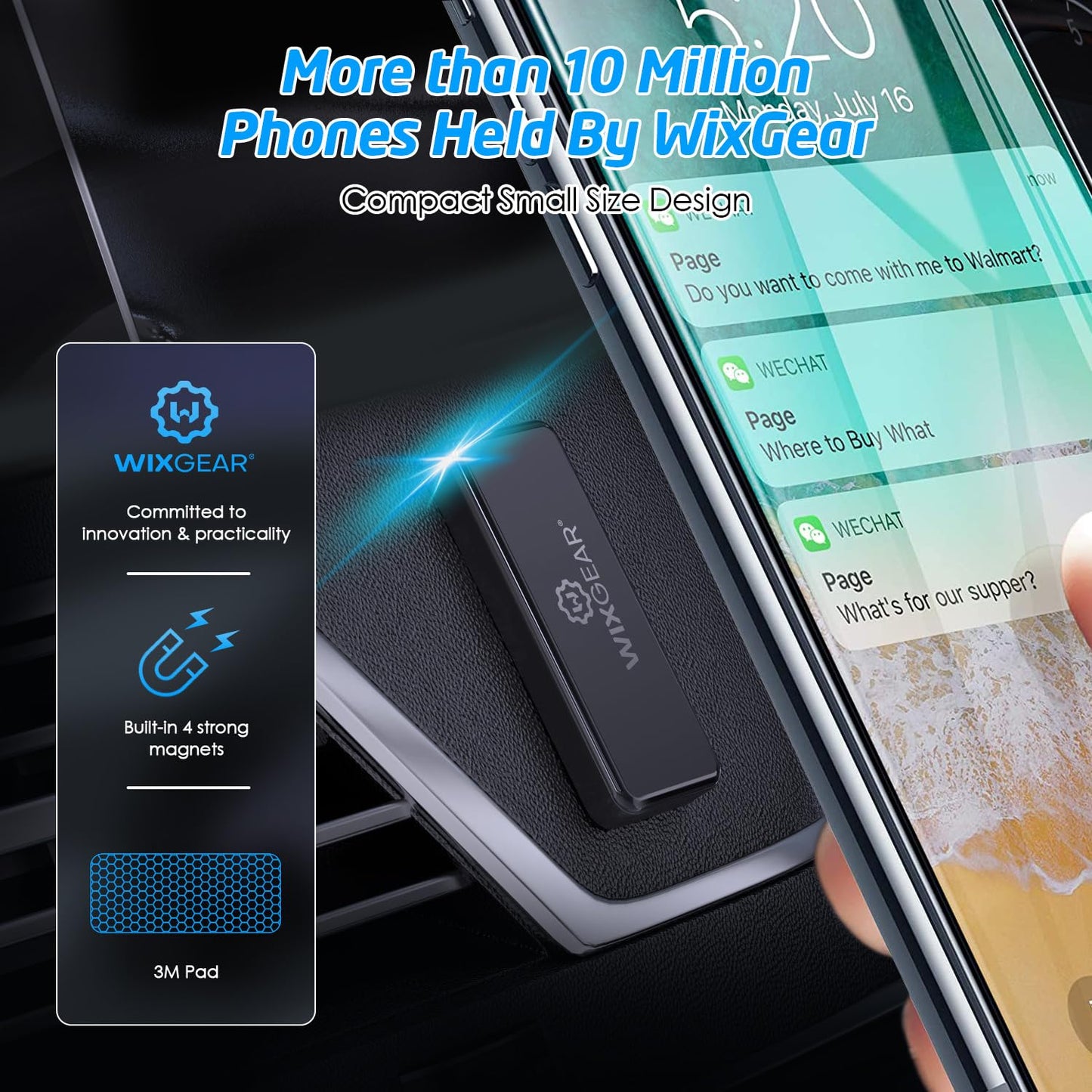 WixGear Magnetic Phone Car Mount, Universal Stick On Rectangle Flat Dashboard Magnetic Car Mount Holder, for Cell Phones and Mini Tablets -Extra