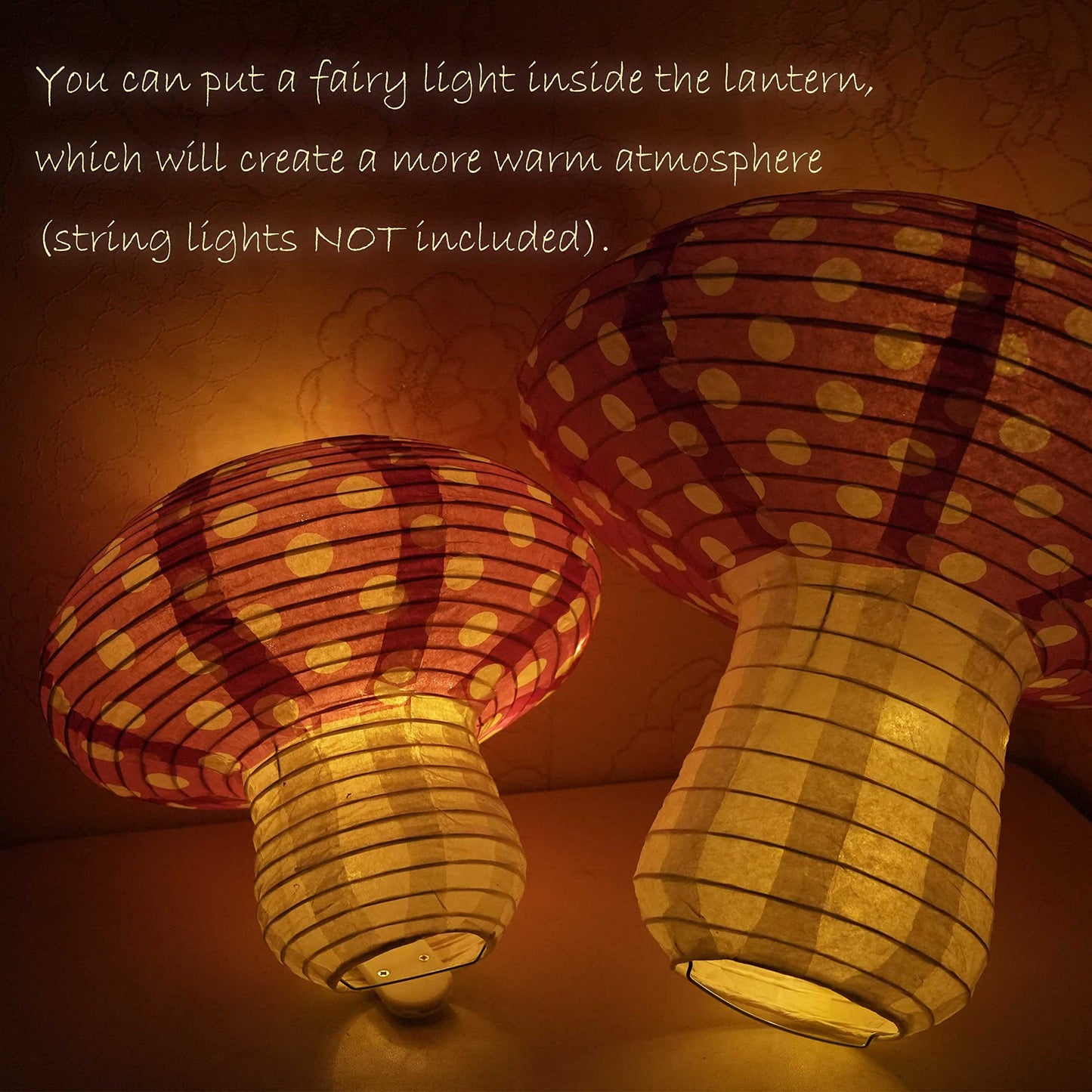 4Pcs Mushroom Paper Lanterns, Cynzia Large Paper Lantern Wonderland Forest Jungle Theme Hanging Ornament, 3D Mushroom Decor for Garden, Christmas