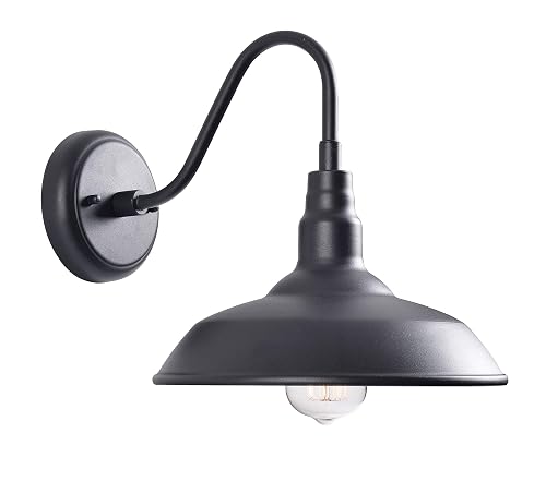 Kenroy Home Dale 10'' Modern 1-Light Outdoor Wall Sconce Wall Light, Wall Mounted Light with Black Metal Round Shade for Porch, Patio or Garage, Black