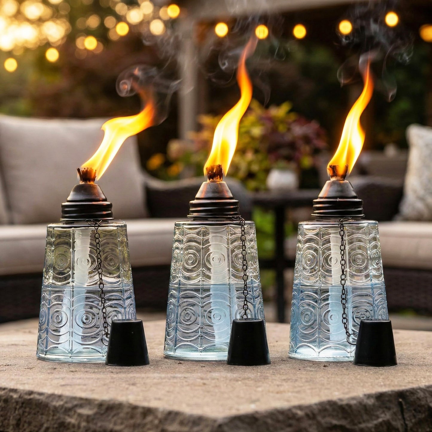 Seraphic Citronella Torches for Outside Patio Table Top Decor, Clear