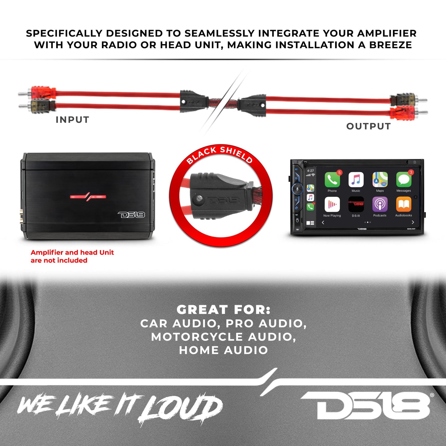 DS18 R12 Ultra Flex RCA, Male to 2-Male RCA Cable, Y Splitter Design,(12 Feet)