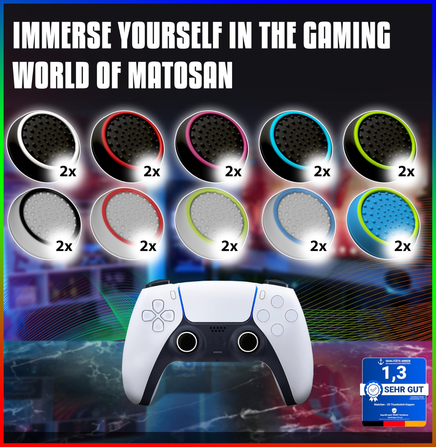 MatoSan 20 Thumbstick Grip Caps - Silicone Thumb Grips Compatible with PS5, PS4, Xbox Controller - Anti-Slip Joystick Cover - Controller Grips